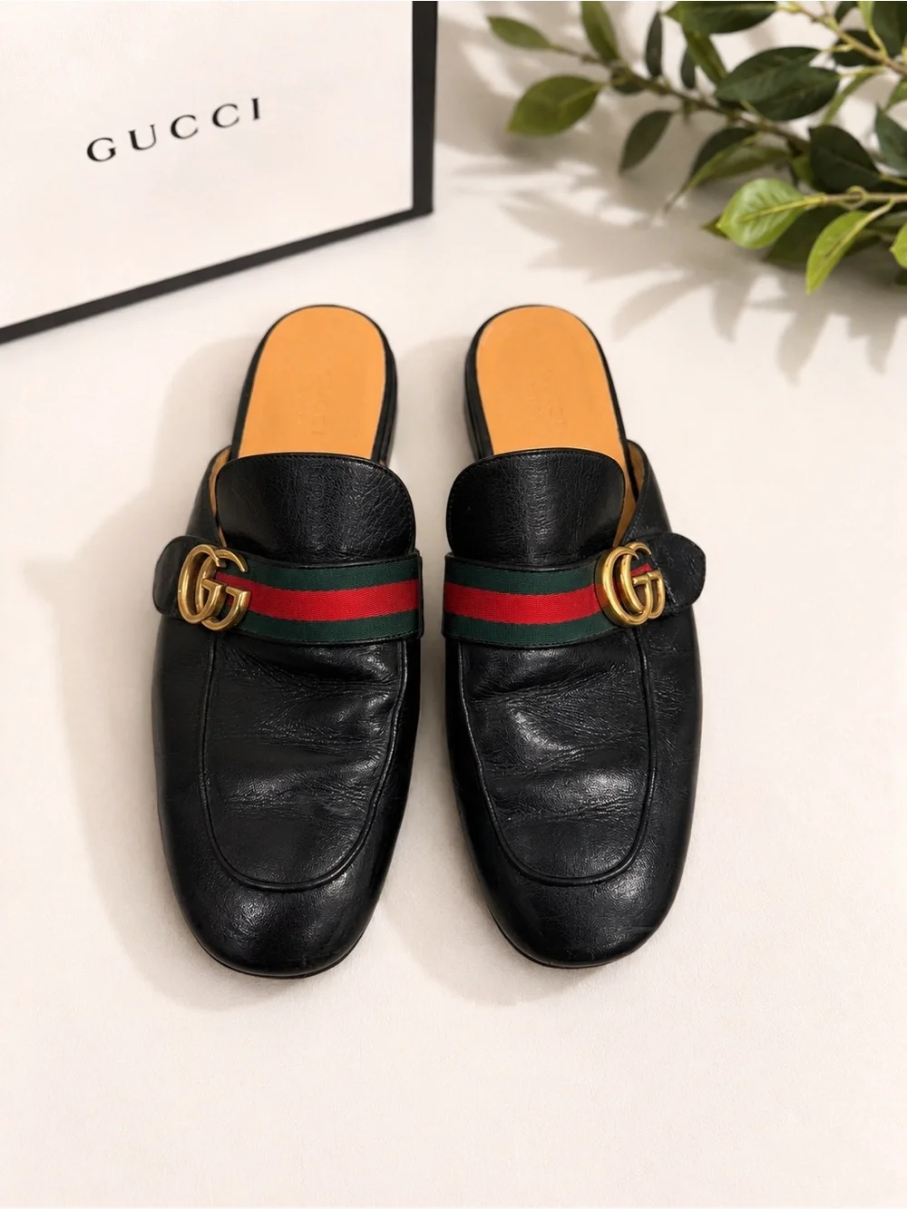 Gucci Princetown Horsebit Leather Mule Slides Black Men’s Size 10 Stripe Italy